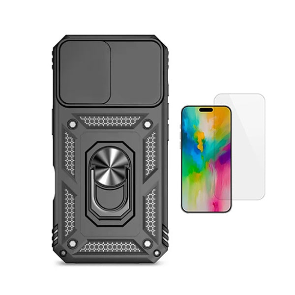 Kit Vidro Temperado Cleargorilasglass + Capa de Proteção Militar Magnética Janela GIFT4ME Para Apple iPhone 17 Pro Max - Preto