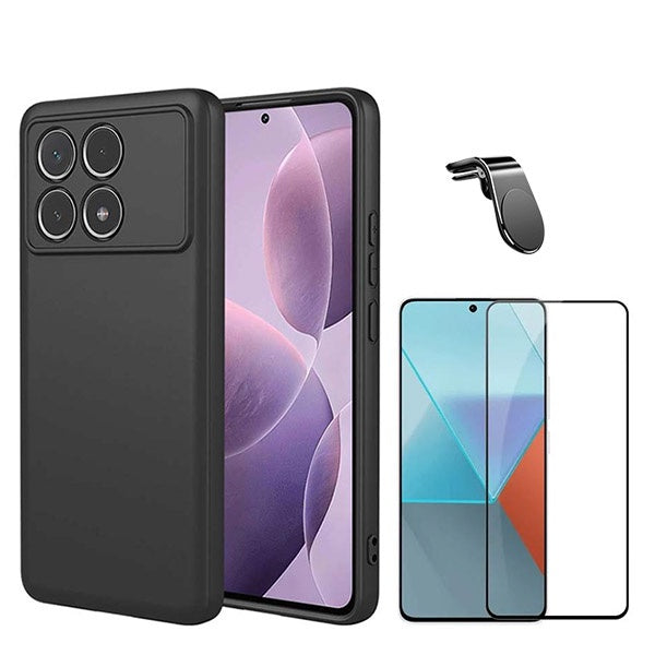 Kit Película de Vidro Temperado Gorilasglass + Capa Proteção Traseira Silicone + Suporte Magnético L GIFT4ME Compativel Com Xiaomi Poco F6 Pro - Preto