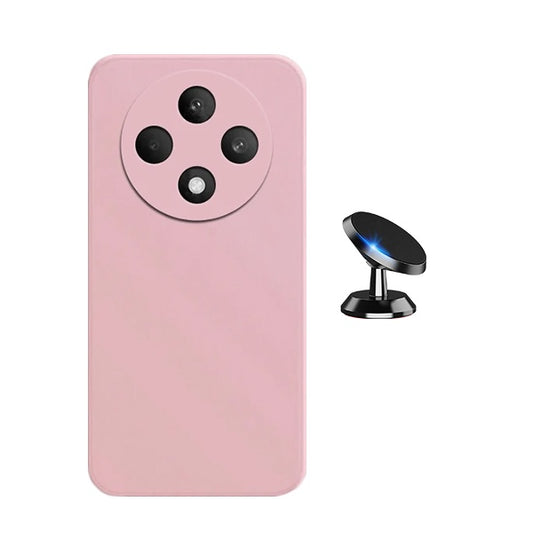 Kit Suporte Magnético + Capa Proteção Traseira Silicone GIFT4ME Compativel Com Oppo Reno12 F 4G - Rosa