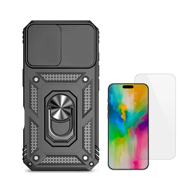 Kit Vidro Temperado Cleargorilasglass + Capa de Proteção Militar Magnética Janela GIFT4ME Compativel Com Apple iPhone 16 Plus - Preto