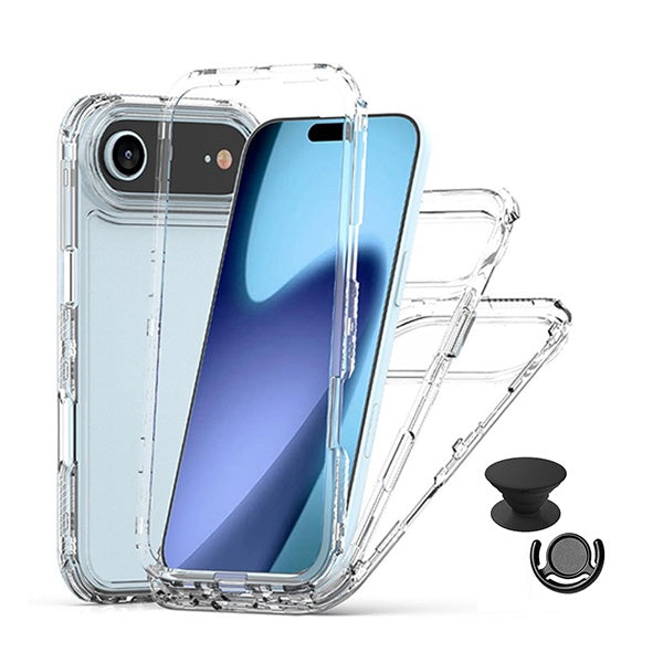 Kit Capa 360° Proteção Frente e Verso + 1 Handholder + 1 Suporte Handholder Preto GIFT4ME Para Apple iPhone 17 Air - Transparente/Preto