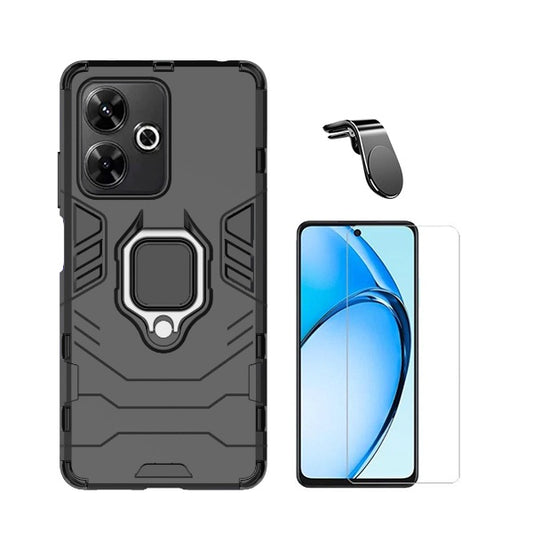 Kit Vidro Temperado Cleargorilasglass + Capa de Proteção Militar Magnética +  Suporte de Carro Magnético L GIFT4ME Compativel Com Xiaomi Redmi 13 - Preto