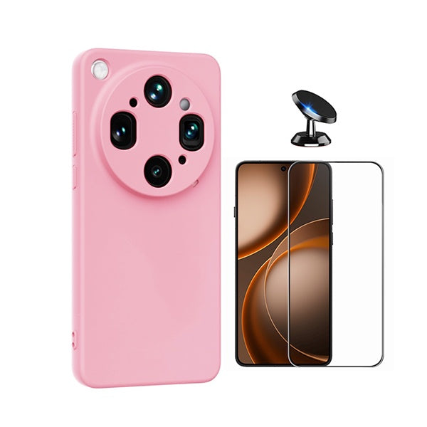 Kit Película de Vidro Temperado Gorilasglass + Capa Proteção Silicone + Suporte Magnético GIFT4ME Para Oppo Find X9 Ultra - Rosa