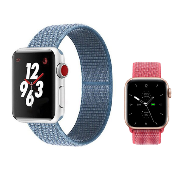 Kit 2x Bracelete Nylon para Apple Watch Series 11 - 42mm - Azul / Rosa