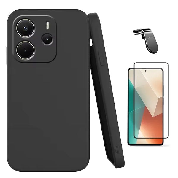 Kit Película de Vidro Temperado Gorilasglass + Capa Proteção Silicone + Suporte Magnético L GIFT4ME Para Xiaomi Redmi Note 14 5G - Preto