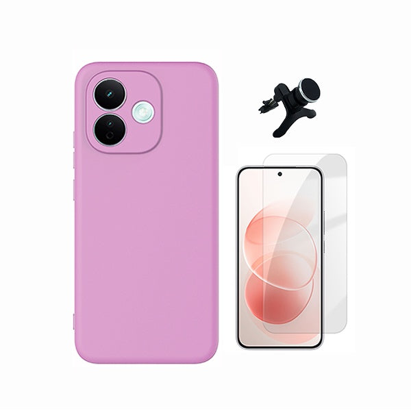 Kit Vidro Temperado Cleargorilasglass + Capa Proteção Silicone +  Suporte Reforçado de Carro GIFT4ME Para Xiaomi Redmi Note 17 Pro 5G - Rosa