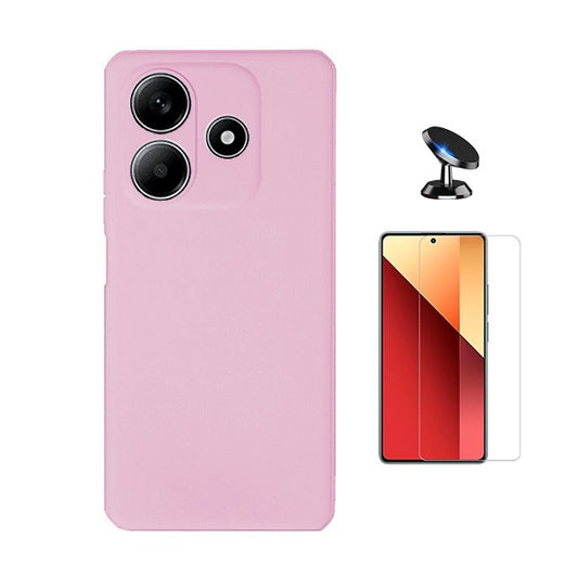 Kit Vidro Temperado Cleargorilasglass + Capa Proteção Silicone + Suporte de Carro Gift4Me Para Xiaomi Redmi Note 14 - Rosa