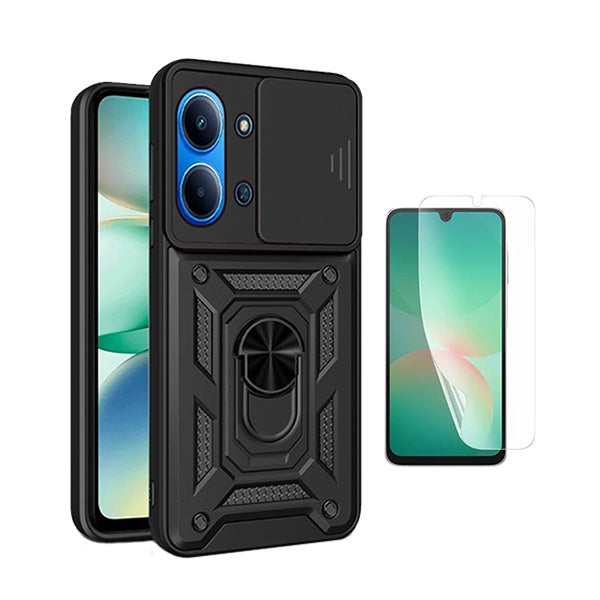 Kit Película Protectora de Hydrogel Frente + Capa de Proteção Militar Magnética Janela GIFT4ME Para Xiaomi Poco C85 - Preto