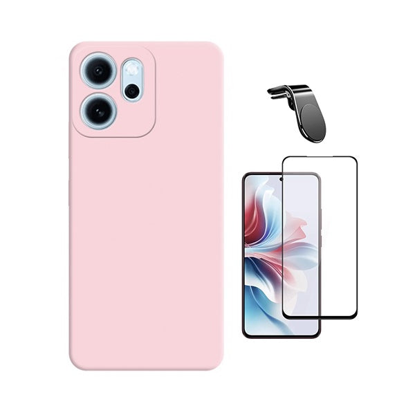 Kit Película de Vidro Temperado Gorilasglass + Capa Proteção Silicone + Suporte Magnético L GIFT4ME Para Oppo Reno14 FS 5G - Rosa
