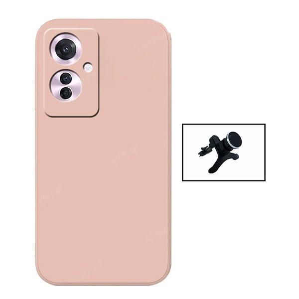 Kit Suporte Magnético Com Pernas + Capa Proteção Traseira Silicone GIFT4ME para Oppo Reno11 F - Rosa