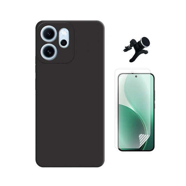 Kit Película Protectora de Hydrogel Frente + Capa Proteção Silicone + Suporte Reforçado de Carro GIFT4ME Para Oppo Reno14 F 5G - Preto