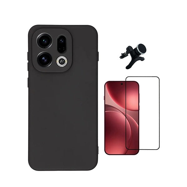 Kit Película de Vidro Temperado Gorilasglass + Capa Proteção Silicone + Suporte Reforçado de Carro GIFT4ME Para Oppo Find X9 - Preto