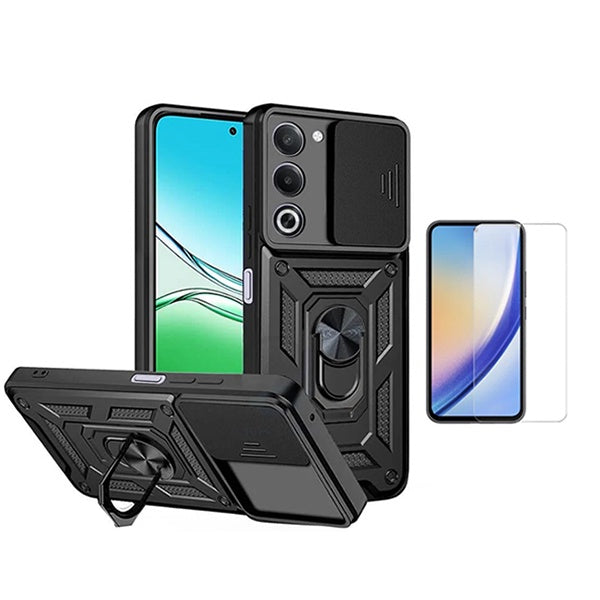 Kit Vidro Temperado Cleargorilasglass + Capa de Proteção Militar Magnética Janela GIFT4ME Para Oppo A5 4G  - Preto