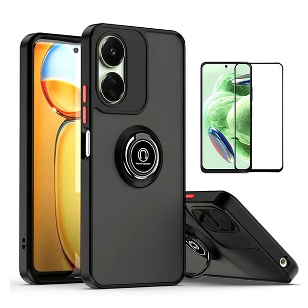 Kit Capa Anti-Impacto Clear com Anel + Vidro Temperado Gorilaglass GIFT4ME Para Oppo A1 5G - Transparente/Preto