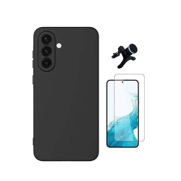 Kit Vidro Temperado Cleargorilasglass + Capa Proteção Silicone +  Suporte Reforçado de Carro GIFT4ME Para Samsung Galaxy A57 5G - Preto