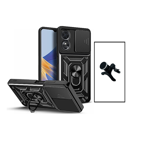 Kit Suporte Magnético Com Pernas + Capa de Proteção Militar Magnética para Oppo A98 - Preto