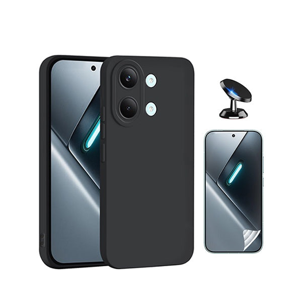 Kit Película Protectora de Hydrogel Frente + Capa Proteção Silicone + Suporte Magnético GIFT4ME Para Xiaomi Poco X8 Pro Max 5G - Preto