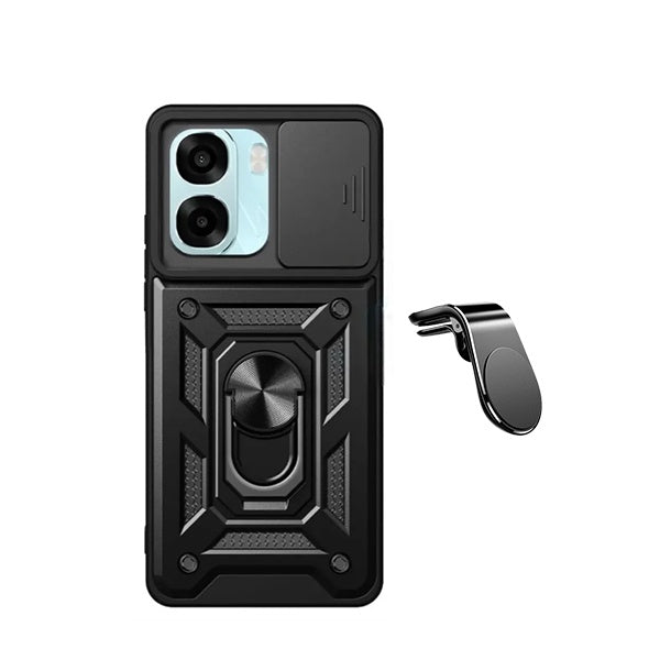 Kit Suporte de Carro Magnético L + Capa de Proteção Militar Magnética Janela Deslizante GIFT4ME Para Oppo A6 - Preto