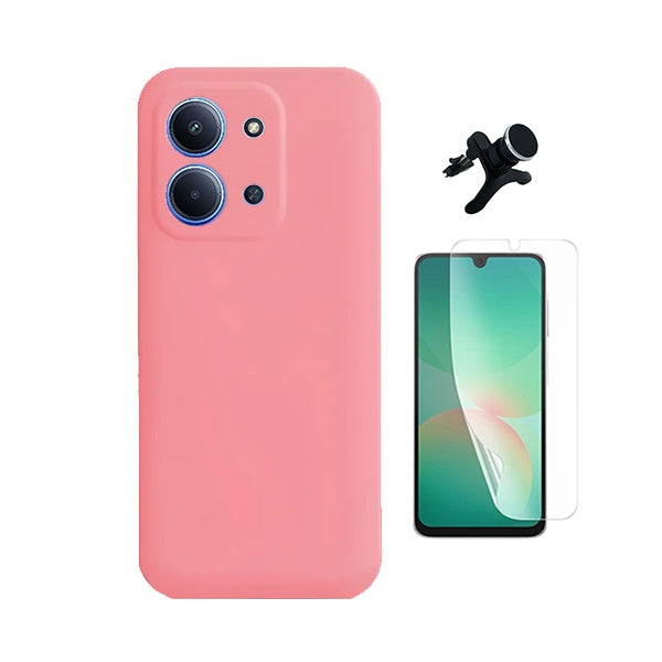 Kit Película Protectora de Hydrogel Frente + Capa Proteção Silicone + Suporte Reforçado de Carro GIFT4ME Para Xiaomi Poco C85 - Rosa
