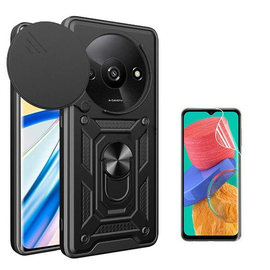 Kit Película ProtectOra de Hydrogel Frente + Capa de Proteção Militar Magnética Janela Deslizante GIFT4ME para Xiaomi Redmi A3 - Preto