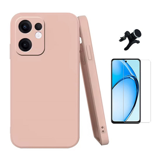 Kit Vidro Temperado Cleargorilasglass + Capa Proteção Silicone +  Suporte Reforçado de Carro GIFT4ME Para Oppo Reno13 F 4G - Rosa