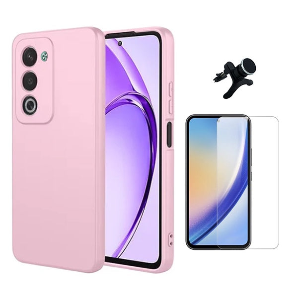 Kit Vidro Temperado Cleargorilasglass + Capa Proteção Silicone +  Suporte Reforçado de Carro GIFT4ME Para Oppo A5 4G - Rosa