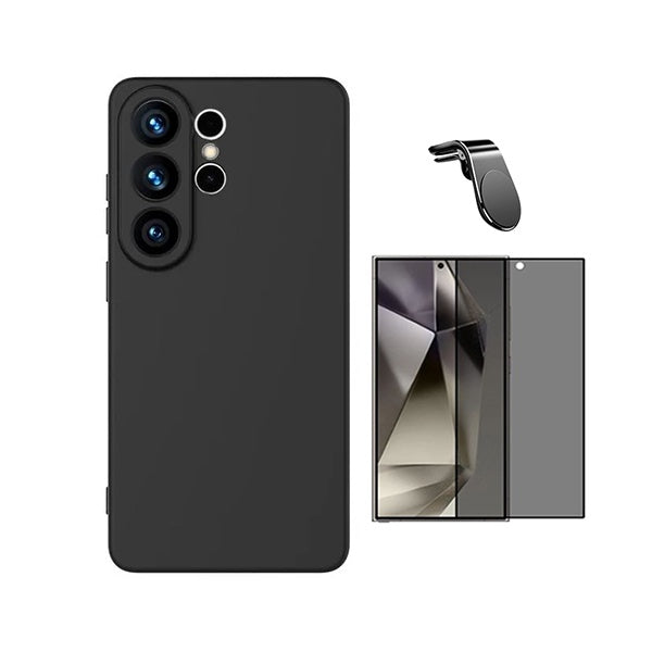 Kit Película de Vidro Temperado Privacidade + Capa Proteção Silicone + Suporte Magnético L GIFT4ME Para Samsung Galaxy S26 Ultra - Preto