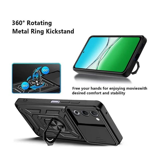 Kit Vidro Temperado Cleargorilasglass + Capa de Proteção Militar Magnética Janela + Suporte Magnético GIFT4ME Para Oppo A5 4G  - Preto