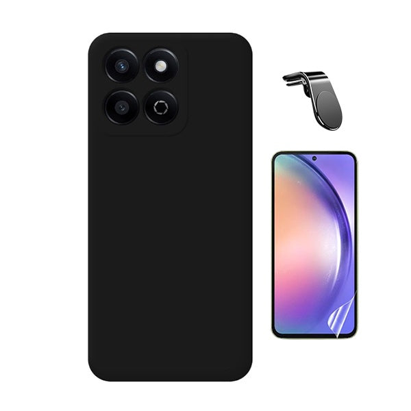 Kit Película Protectora de Hydrogel Frente + Capa Proteção Silicone + Suporte Magnético L Gift4Me Para Honor 200 Smart 5G - Preto