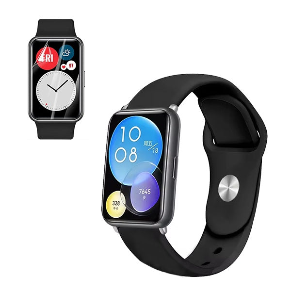 Kit Bracelete Silicone + Película de Hydrogel Gift4Me Para Huawei Watch Fit Special Edition - Preto