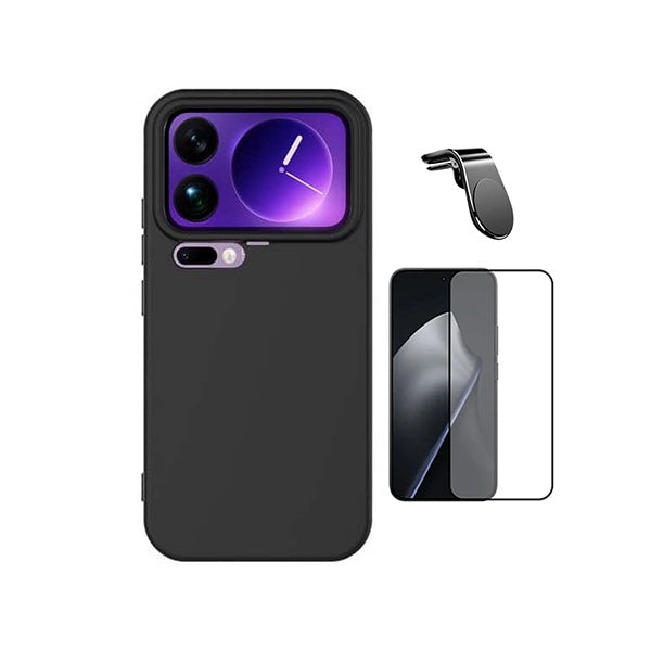 Kit Película de Vidro Temperado Gorilasglass + Capa Proteção Silicone + Suporte Magnético L GIFT4ME Para Xiaomi 17 Pro Max 5G - Preto