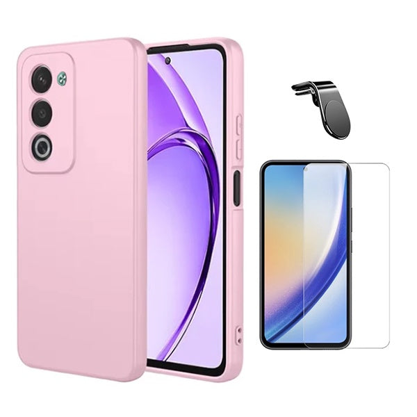 Kit Vidro Temperado Cleargorilasglass + Capa Proteção Silicone + Suporte Magnético L GIFT4ME Para Oppo A5 4G - Rosa