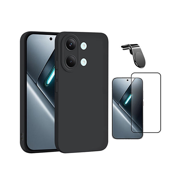 Kit Película de Vidro Temperado Gorilasglass + Capa Proteção Silicone + Suporte Magnético L GIFT4ME Para Xiaomi Poco X8 Pro Max - Preto