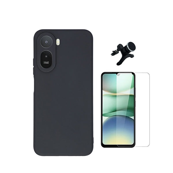 Kit Vidro Temperado Cleargorilasglass + Capa Proteção Silicone +  Suporte Reforçado de Carro GIFT4ME Para Xiaomi Redmi A7 Pro - Preto