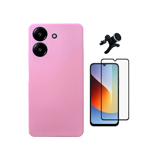 Kit Película de Vidro Temperado Gorilasglass + Capa Proteção Silicone + Suporte Reforçado de Carro GIFT4ME Para Xiaomi Redmi A7 4G - Rosa