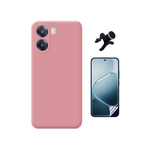Kit Película Protectora de Hydrogel Frente + Capa Proteção Silicone + Suporte Reforçado de Carro GIFT4ME Para Oppo A6x - Rosa