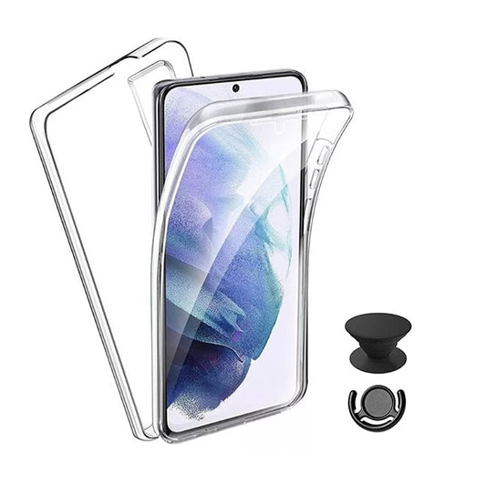 Kit Capa 360° Proteção Frente e Verso + 1 Handholder + 1 Suporte Handholder Preto GIFT4ME Compativel Com Oppo Reno12 Pro - Transparente/Preto