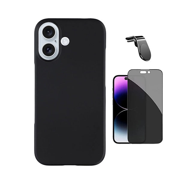 Kit Película de Vidro Temperado Privacidade + Capa Proteção Silicone + Suporte Magnético L GIFT4ME Para Apple iPhone 17 - Preto