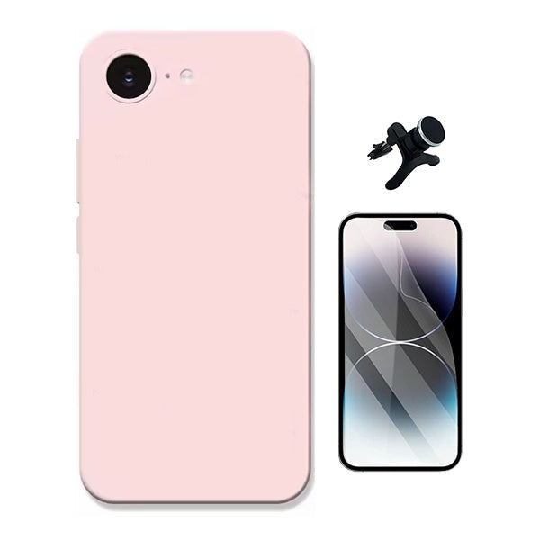 Kit Película Protectora de Hydrogel Frente + Capa Proteção Silicone + Suporte Reforçado de Carro GIFT4ME Para Apple iPhone 17e - Rosa