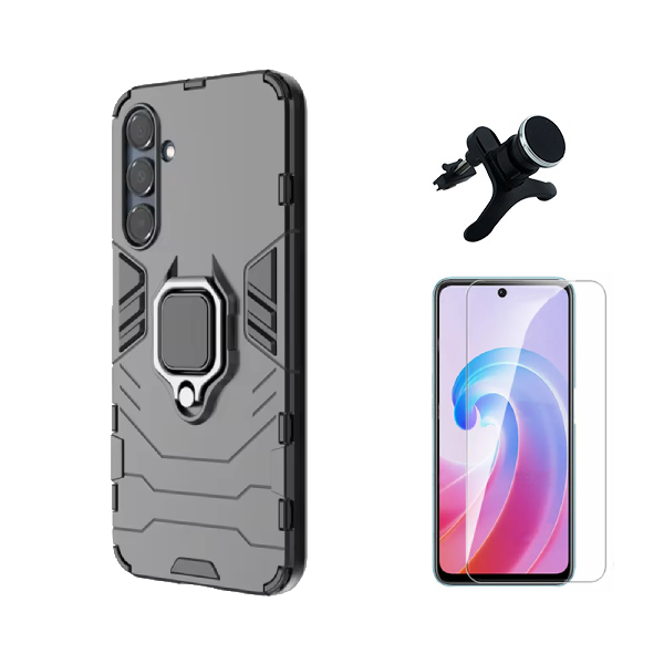 Kit Vidro Temperado Cleargorilasglass + Capa de Proteção Militar Magnética + Suporte Magnético Com Pernas GIFT4ME Para Samsung Galaxy A56 - Preto