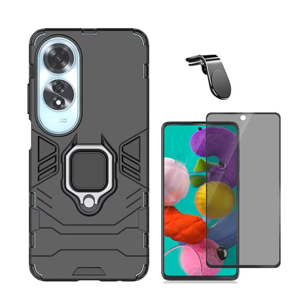 Kit Película de Vidro Temperado Privacidade + Capa de Proteção Militar Magnética + Suporte de Carro Magnético L GIFT4ME Compativel Com Oppo A60 - Preto