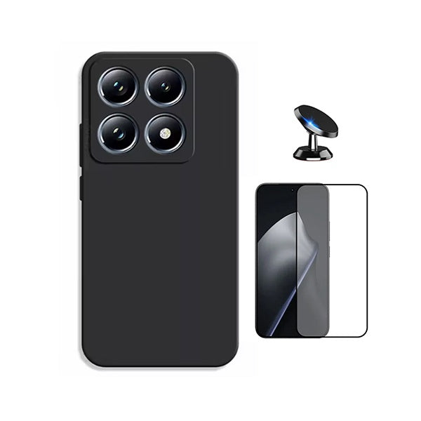 Kit Película de Vidro Temperado Gorilasglass + Capa Proteção Silicone + Suporte Magnético GIFT4ME Para Xiaomi 15T 5G - Preto