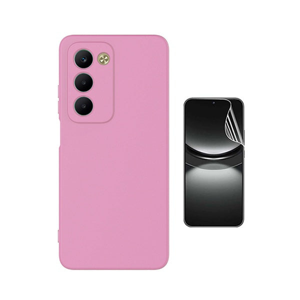 Kit Película Protectora de Hydrogel Frente + Capa Proteção Silicone GIFT4ME Para Xiaomi Redmi 15 5G - Rosa