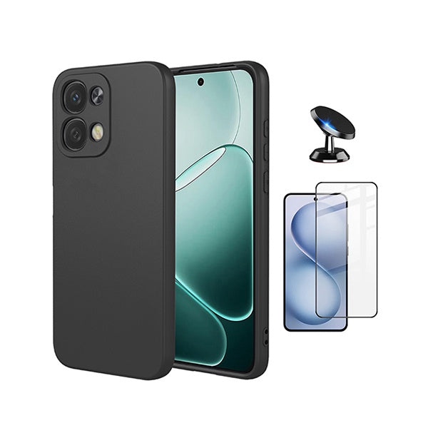Kit Película de Vidro Temperado Gorilasglass + Capa Proteção Silicone + Suporte Magnético GIFT4ME Para Oppo A6 Pro 4G - Preto