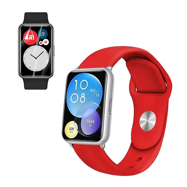 Kit Bracelete Silicone + Película de Hydrogel Gift4Me Para Huawei Watch Fit Special Edition - Vermelho