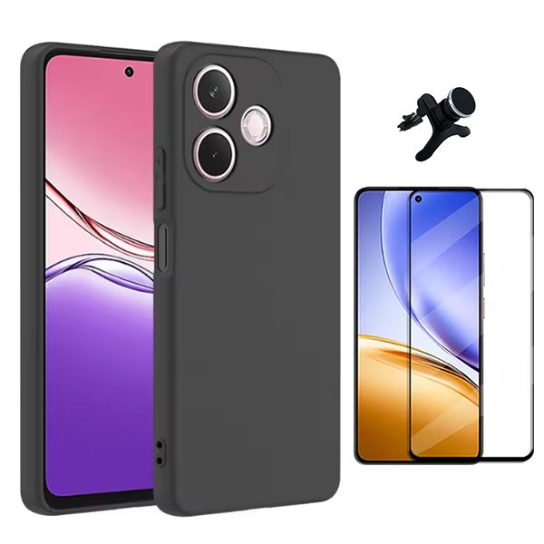 Kit Película de Vidro Temperado Gorilasglass + Capa Proteção Silicone + Suporte Reforçado de Carro GIFT4ME Para Oppo A5 Pro 4G - Preto