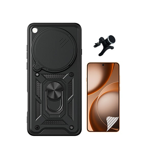 Kit Película Protectora de Hydrogel Frente + Capa de Proteção Militar Magnética Janela + Suporte Magnético Com Pernas  GIFT4ME Para Oppo Find X9 Ultra - Preto