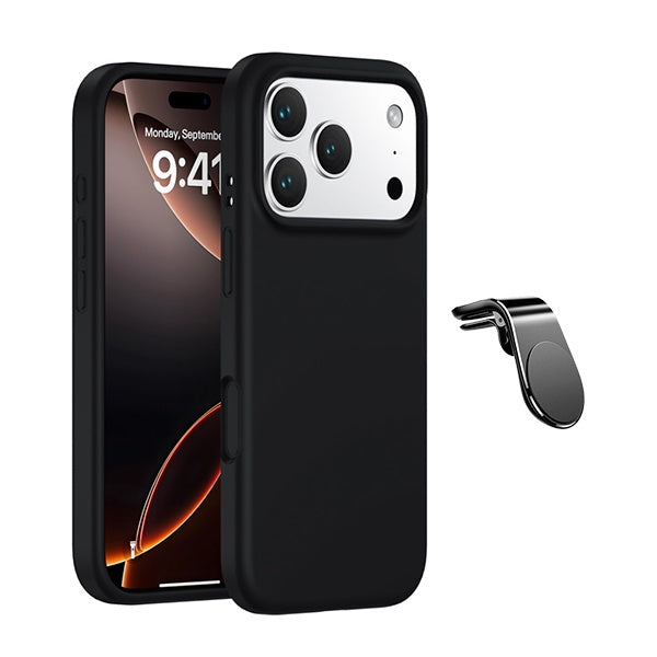 Kit Suporte de Carro Magnético L + Capa Proteção Silicone GIFT4ME Para Apple iPhone 17 Pro Max - Preto
