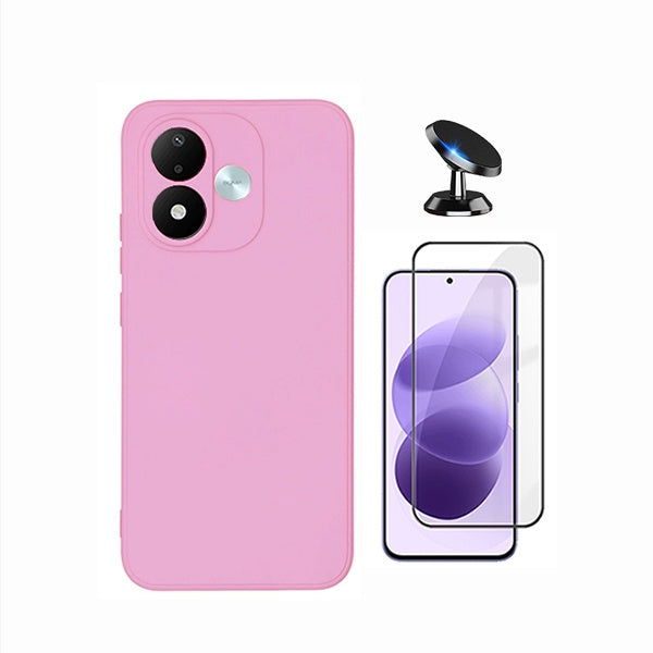 Kit Película de Vidro Temperado Gorilasglass + Capa Proteção Silicone + Suporte Magnético GIFT4ME Para Xiaomi Redmi Note 17 4G - Rosa