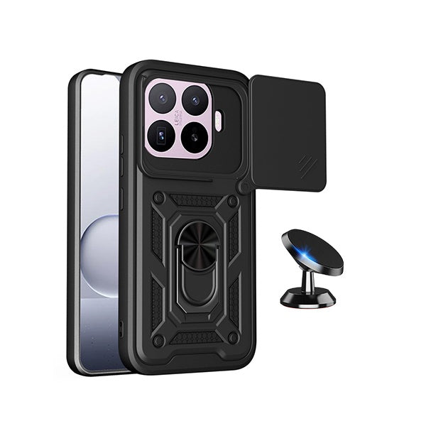 Kit Suporte Magnético + Capa de Proteção Militar Magnética Janela Deslizante GIFT4ME Para Xiaomi 17T 5G - Preto